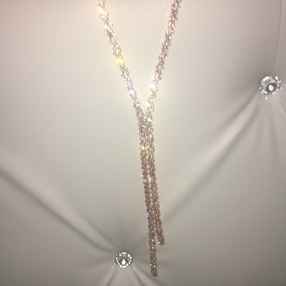 Rose Gold Crystal Y Necklace NEVER WORN